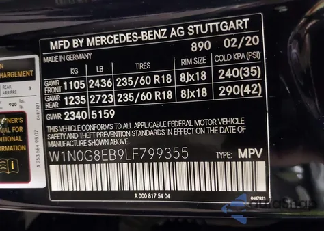 2020 Mercedes-Benz Glc 300 4Matic from USA, damaged, VIN W1N0G8EB9LF799355